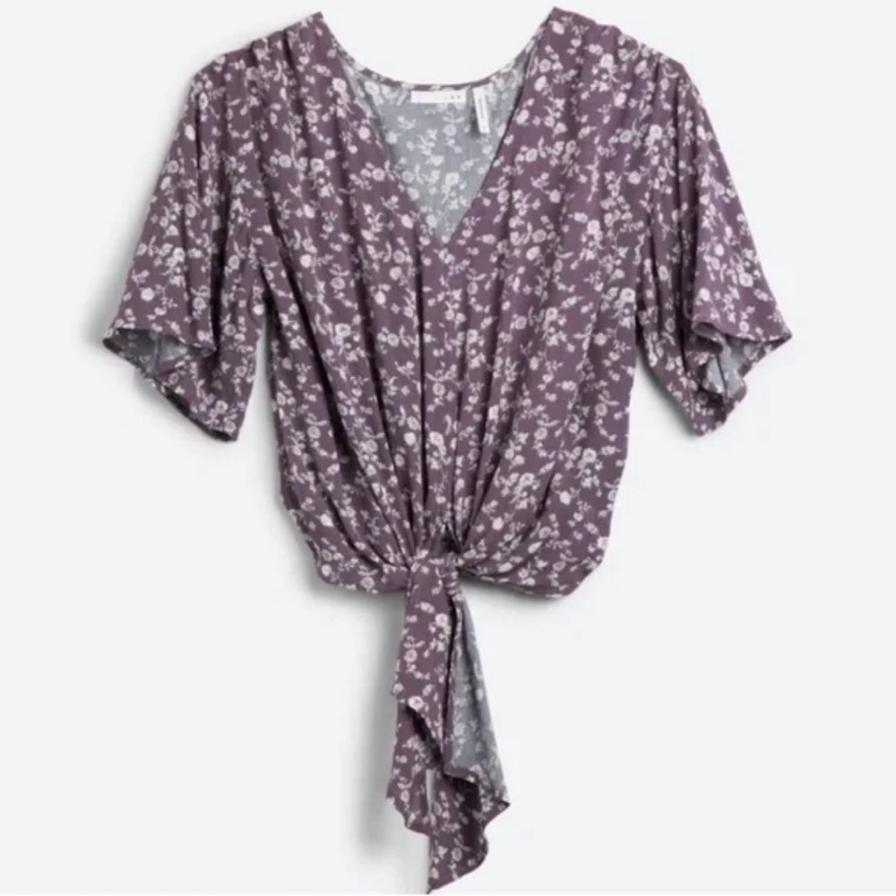 Floral Tie-Front Blouse - Lavender
